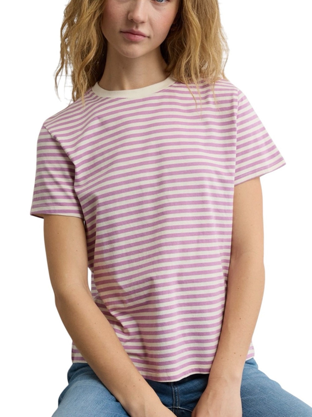 AE American Eagle Women’s Everyday Tee Shirt Pink/White Stripes Size Small